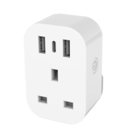 Tuya WiFi Smart UK Adaptor Socket with Type AC, USB, Power Metering, 13A, App Control, Alexa/Google, Energy Monitor, Timer, White, Compact